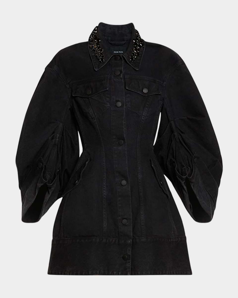 Embellished Sculpted Denim Coat